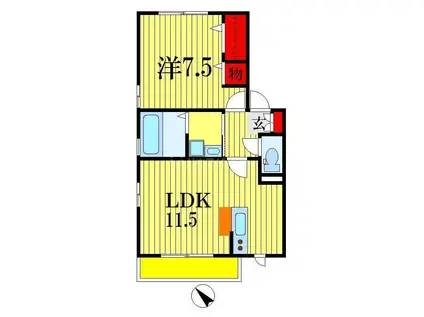 メゾンゴールドV(1LDK/2階)の間取り写真