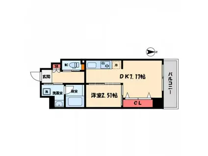 シーズンフラッツ新町(1DK/6階)の間取り写真