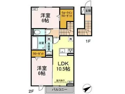 Dスクエア宮地(2LDK/2階)の間取り写真