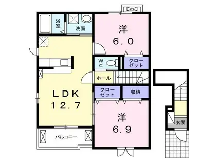 バンブーアン(2LDK/2階)の間取り写真