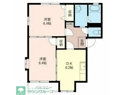 サンドゥエルE(2DK/2階)の間取り写真