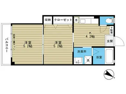 東興ビル(2K/2階)の間取り写真