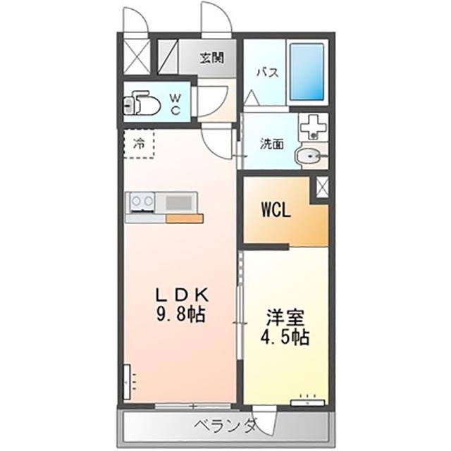 土浦市荒川沖西アパート(1LDK/2階)の間取り写真