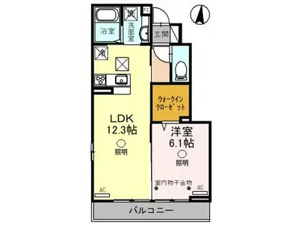 CASA DATE B(1LDK/1階)の間取り写真