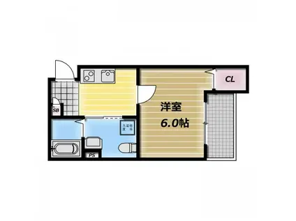 CRASTINE小路東B(1K/2階)の間取り写真