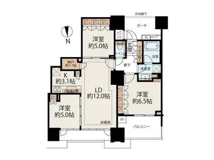 ドゥ・トゥールイースト(3LDK/36階)の間取り写真