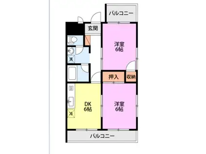 リバティープラザ新大駅前(2DK/4階)の間取り写真