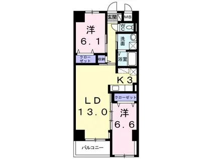 グランド・リーフ(2LDK/1階)の間取り写真