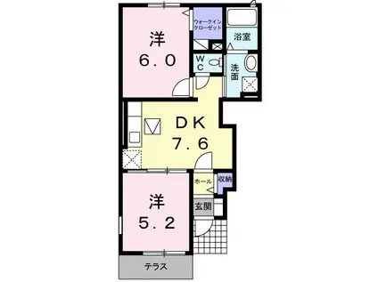 セントラルヤードB(2DK/1階)の間取り写真