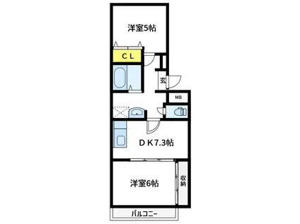 ベルコート長町南(2DK/3階)の間取り写真