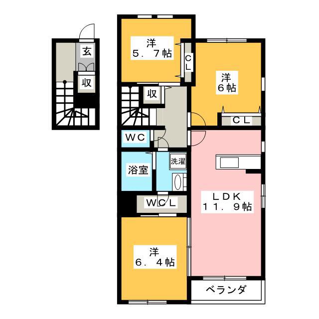 サニーガーデン西林田(3LDK/2階)の間取り写真