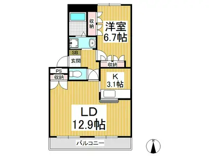 ETRE HEUREUXII(1LDK/2階)の間取り写真