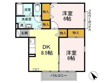 コーポルグラン(2DK/1階)の間取り写真