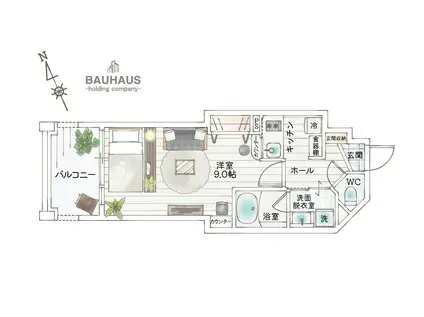 BAUHAUS河原町NO.27(1K/8階)の間取り写真