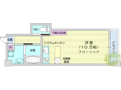 HF西公園レジデンス(ワンルーム/4階)の間取り写真