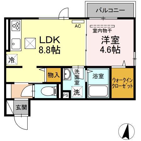 ウミライ西津田(1LDK/2階)の間取り写真