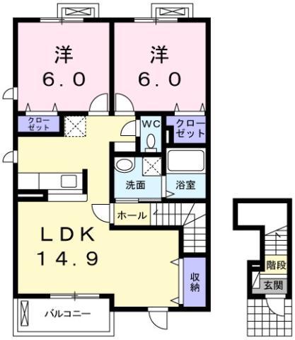 クローバーガーデン(2LDK/2階)の間取り写真