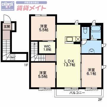メゾン上野H(3LDK/2階)の間取り写真