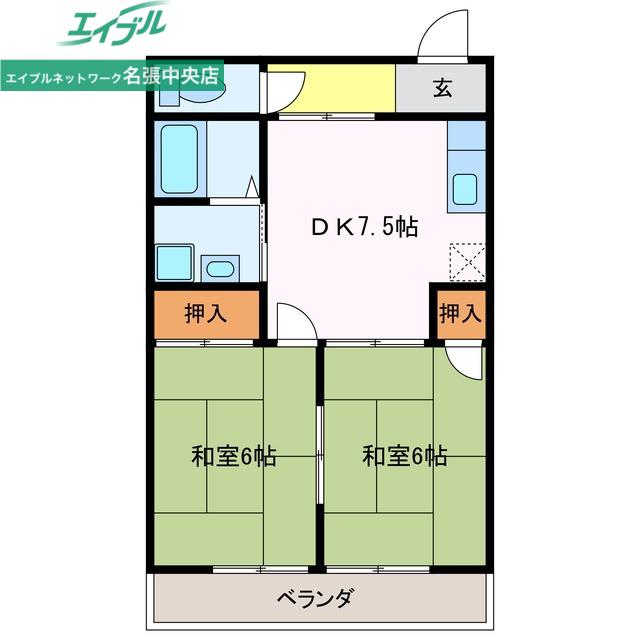 ハイツとちむら(2DK/2階)の間取り写真