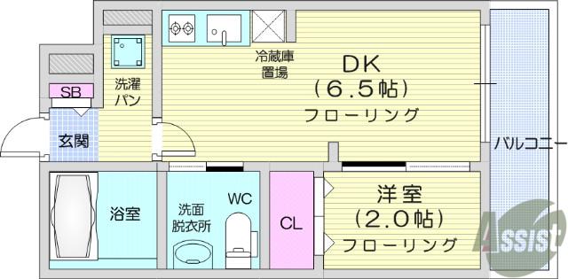 アスコット八幡(1DK/2階)の間取り写真