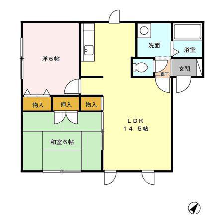 ハイセレール沖館(2LDK/2階)の間取り写真