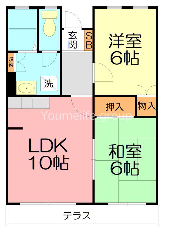 第1萬屋グリーンハイツ(2LDK/2階)の間取り写真