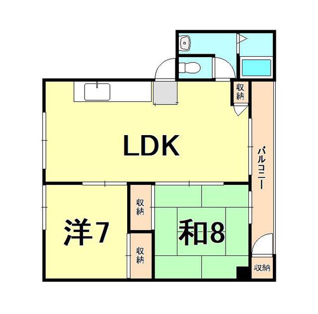 ハートフル車塚(2LDK/4階)の間取り写真
