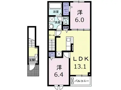 クレメント網干 B(2LDK/2階)の間取り写真