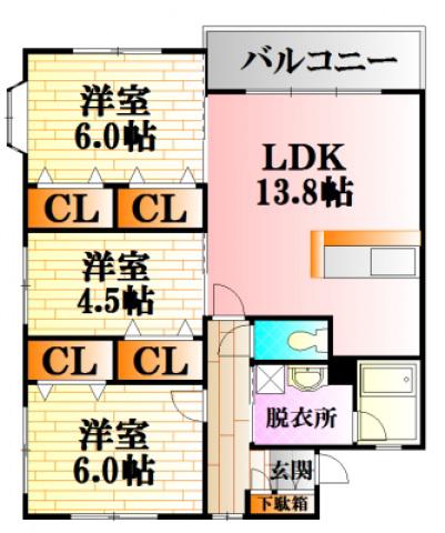 メープルNAKAGAWA(3LDK/3階)の間取り写真
