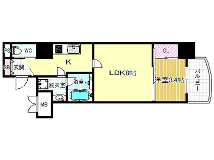 APRILE南森町(1LDK/4階)の間取り写真