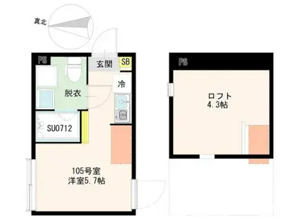 西野MTHレジデンス(ワンルーム/1階)の間取り写真
