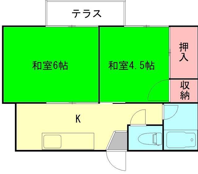 はねだコーポ(2K/1階)の間取り写真