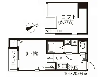 ハーモニーテラス川名町II(1K/1階)の間取り写真