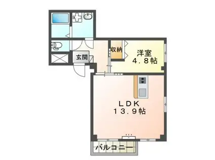 下河原通4丁目マンション(1LDK/3階)の間取り写真