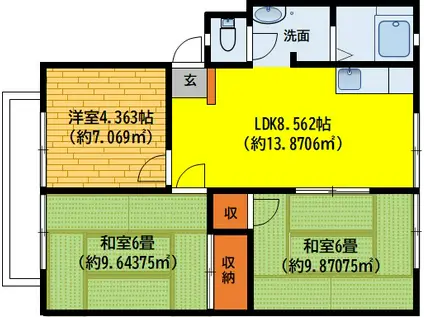 パナハイツ白石(3LDK/1階)の間取り写真
