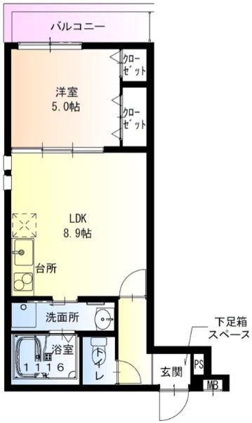 フジパレス住吉遠里小野(1LDK/1階)の間取り写真
