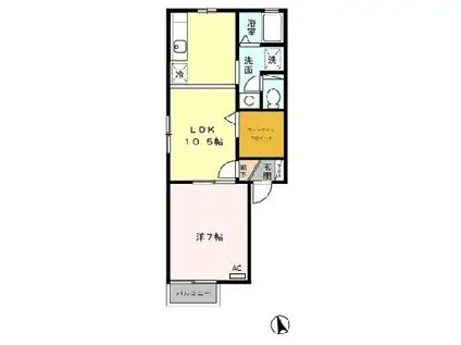 フロンティア大手(1LDK/2階)の間取り写真