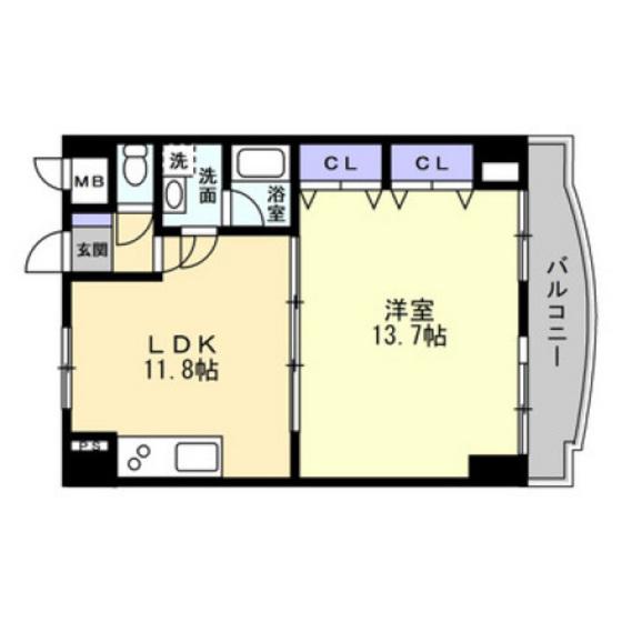 サンビレッジ段原(1LDK/5階)の間取り写真