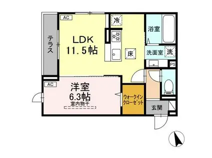 ディー パイナ 溝口(1LDK/1階)の間取り写真