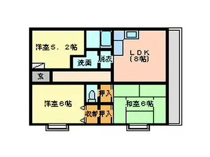 潮彩マンション西棟(3DK/1階)の間取り写真