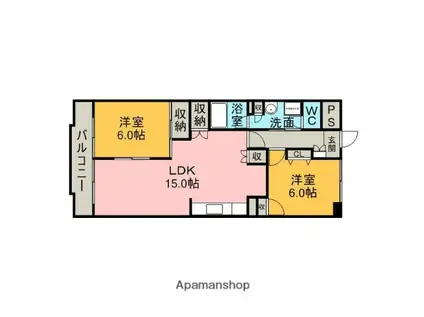 コンフォート若草(2LDK/3階)の間取り写真