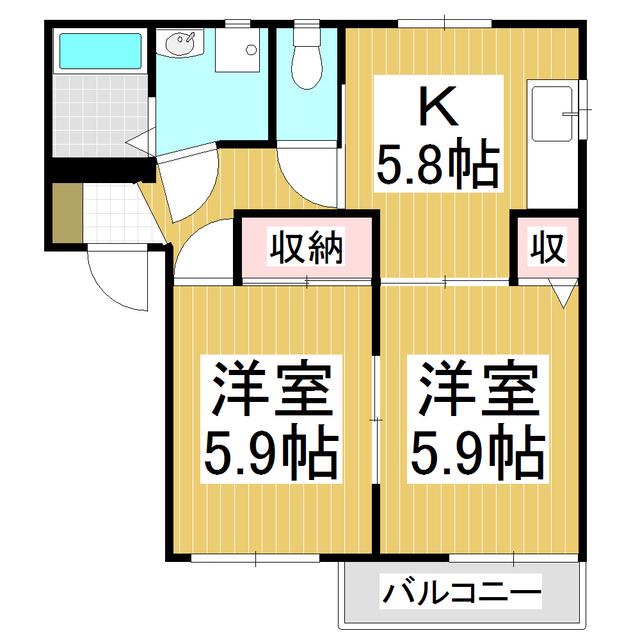 ディアス 上杉A(2K/2階)の間取り写真