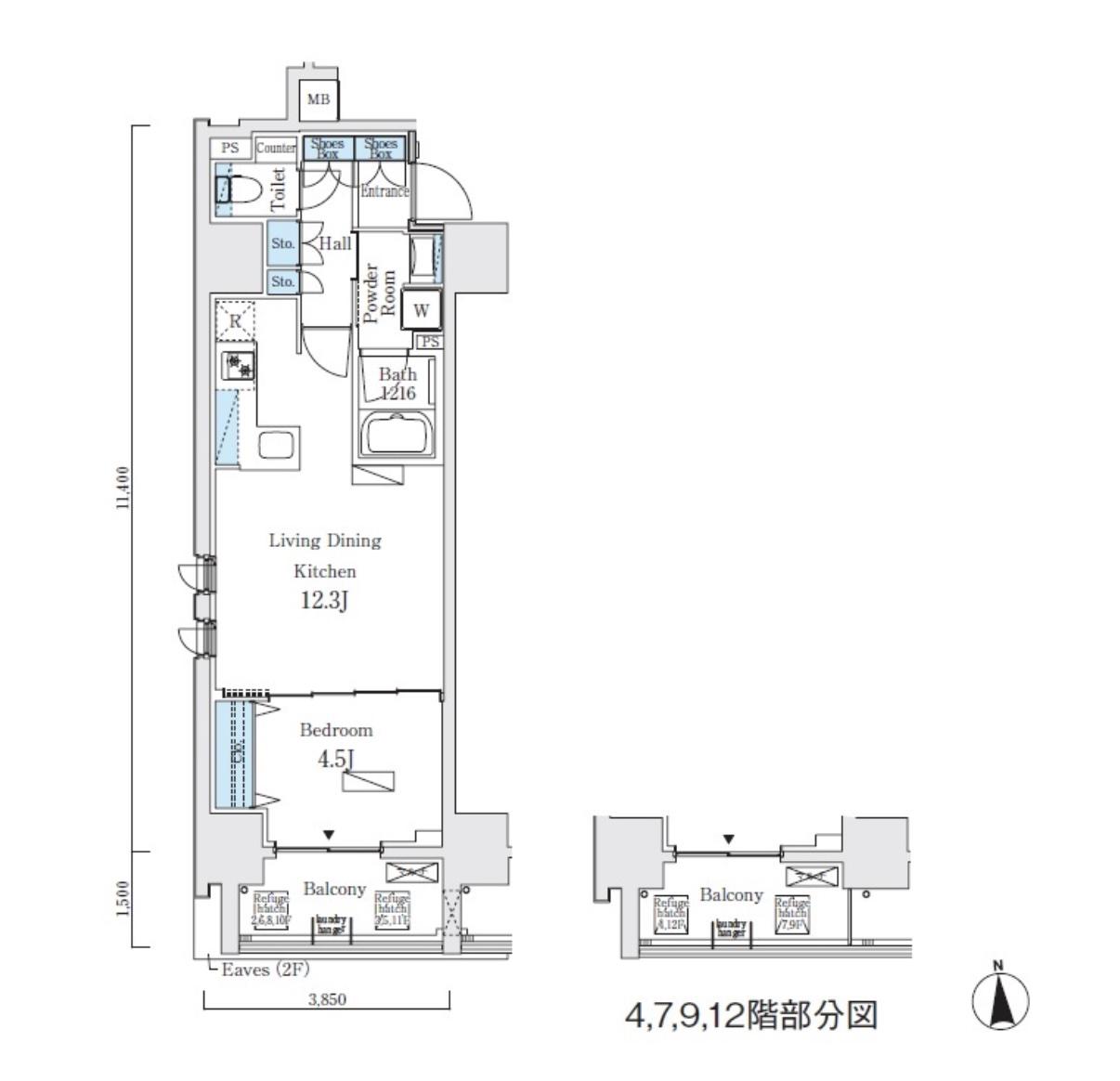 プライマル上野・稲荷町(1LDK/4階)の間取り写真
