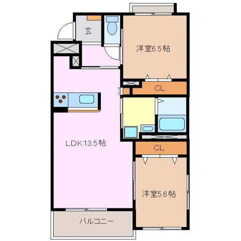 BONHEUR(2LDK/3階)の間取り写真