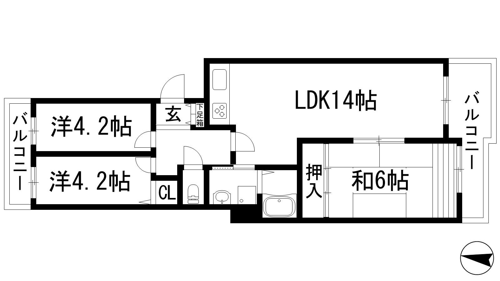 シャルマンコーポ伊丹2号棟(3LDK/3階)の間取り写真