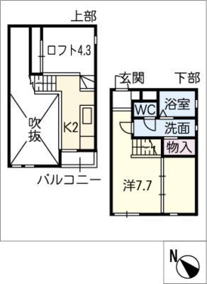 サンアリーナ安永サウス(1K/2階)の間取り写真