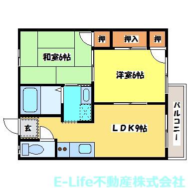 ジャスティス菊陽(2LDK/2階)の間取り写真