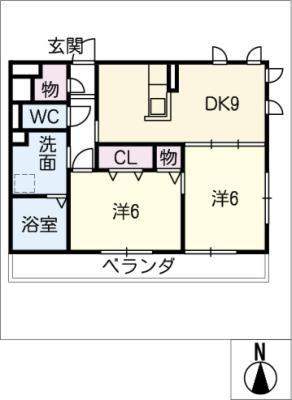 かきの木ガーデン(2DK/3階)の間取り写真