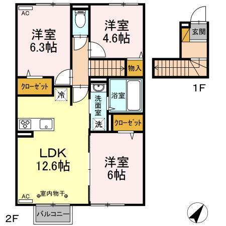 ペニーレイン(3LDK/2階)の間取り写真