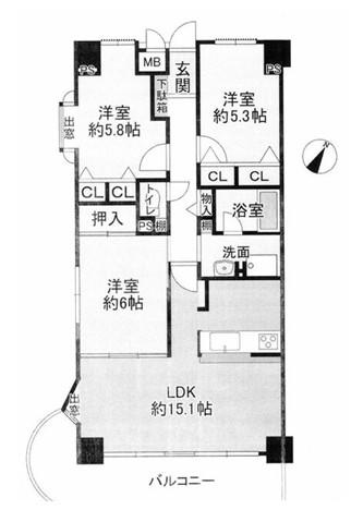 姫路甲丘アーバンコンフォート(3LDK/7階)の間取り写真